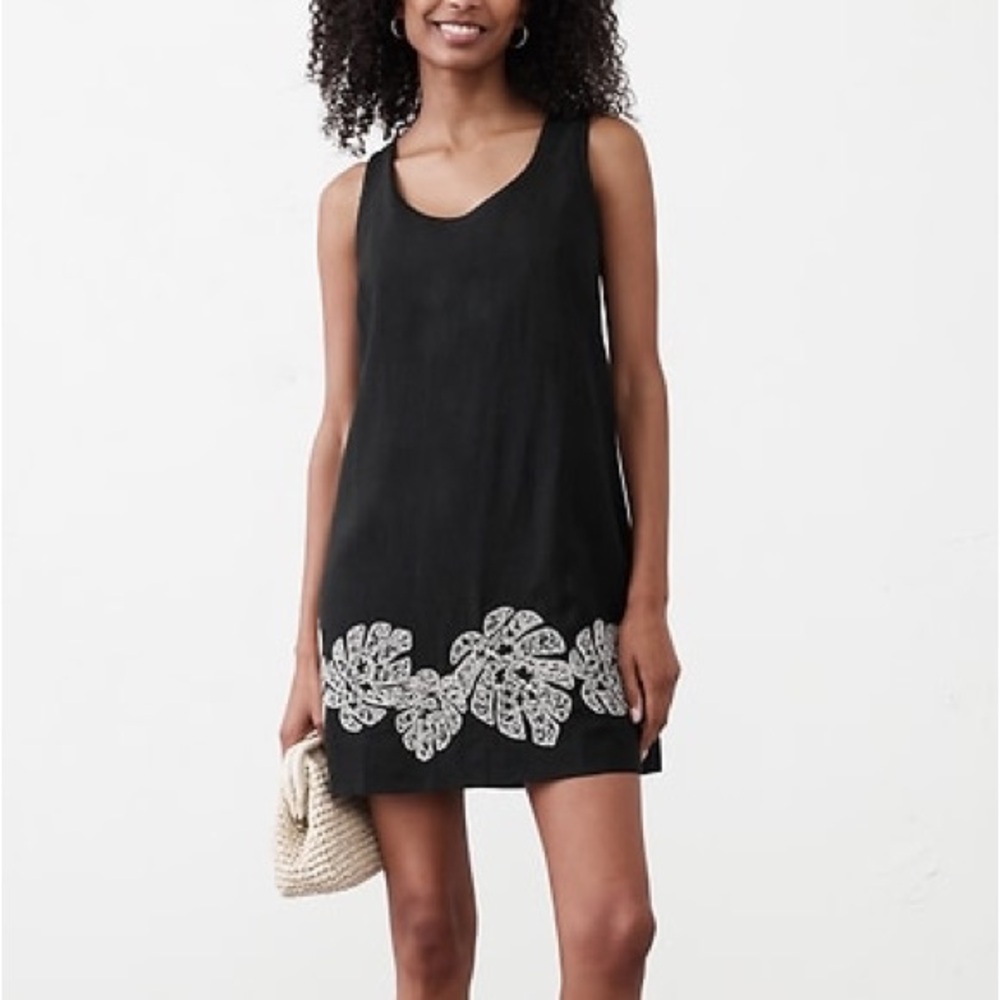 Banana Republic Black Mini Dress with White Leaf Pattern